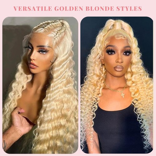 Blonde 613 Lace Front Wigs Human Hair 180% Density Thick Deep Curly Wave Huma... - Picture 4 of 7