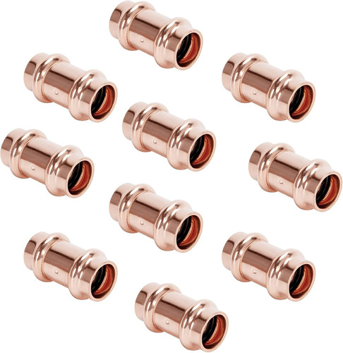 Copper Press Fittings 3/4 Inch Coupling with Stop 10-Pack