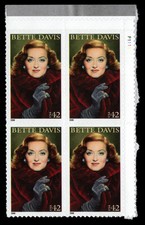 US Scott # 4350, Bette Davis, Actress, Plate Block of (4) 2008 42¢ Stamps, MNH