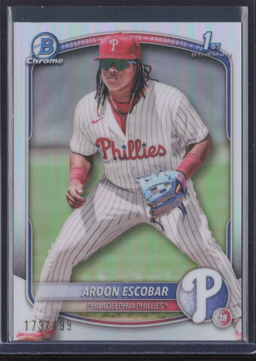 2025 Bowman #BCP-65 Aroon Escobar Chrome Prospects REFRACTOR /499 Phillies SN