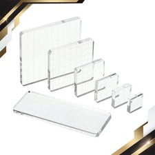 7 x Acrylic Stamp Block Clear Stamping Block with Grid Lines Set Square