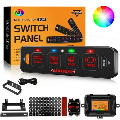 Auxbeam RGB Slim 4 Gang Switch Panel for Truck SUV UTV ATV Marine RV Camper Van