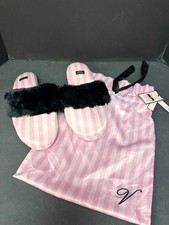 Victoria Secret Faux Fur Striped Slippers Size 6-7 Angel 90s Feminine Satin Pink