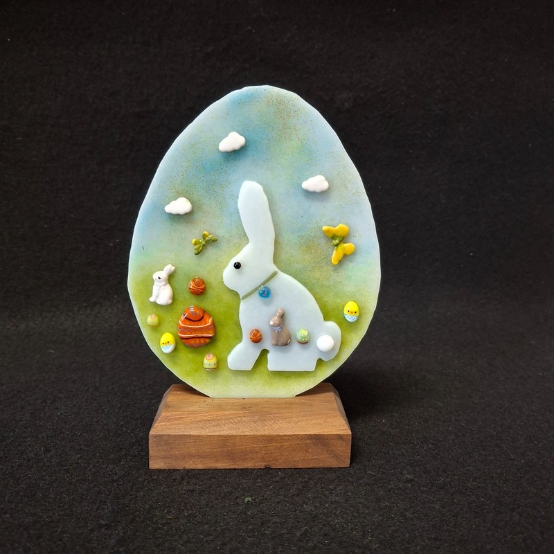 Easter Egg Fused Art Glass On A Cypress Base OOAK O'Dare