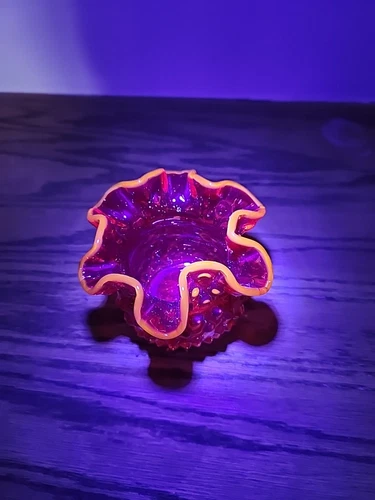 VTG Fenton Amberina Glass Hobnail Ruffled Vase