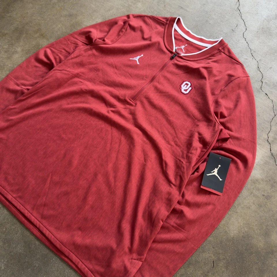 TOTALMENTE NUEVO Pullover Oklahoma Sooners Adulto Grande Rojo Nike Jordan Cuarto Cremallera Foto 2 de 4