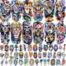 55 Sheets 3D Watercolor Temporary Tattoos For Women Men Adults Kids Realisti...