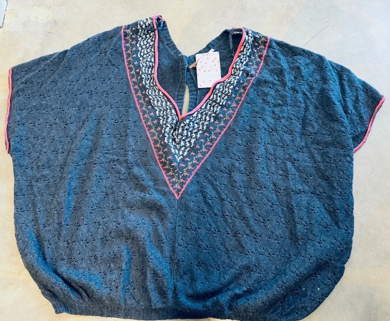 NWT Free People Lightweight Pointelle Sweater Poncho Sz L