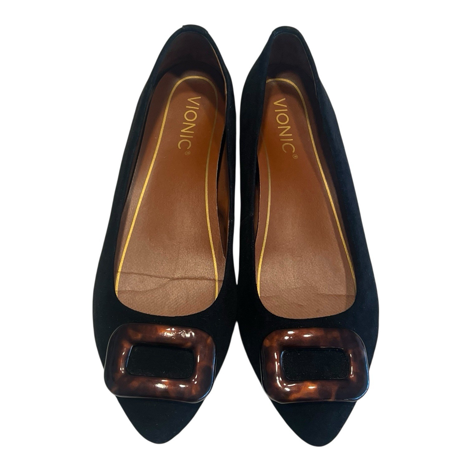 Vionic Amanda Tortoiseshell Black Suede Buckle Po… - image 2