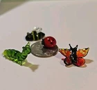 4 Mini Handblown/Lampwork Glass Garden Insects Murano-like Vintage