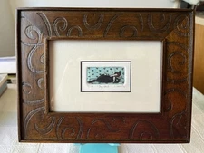 Original Hand Colored Etching Of Cat With A Sock Titled “My Sock”