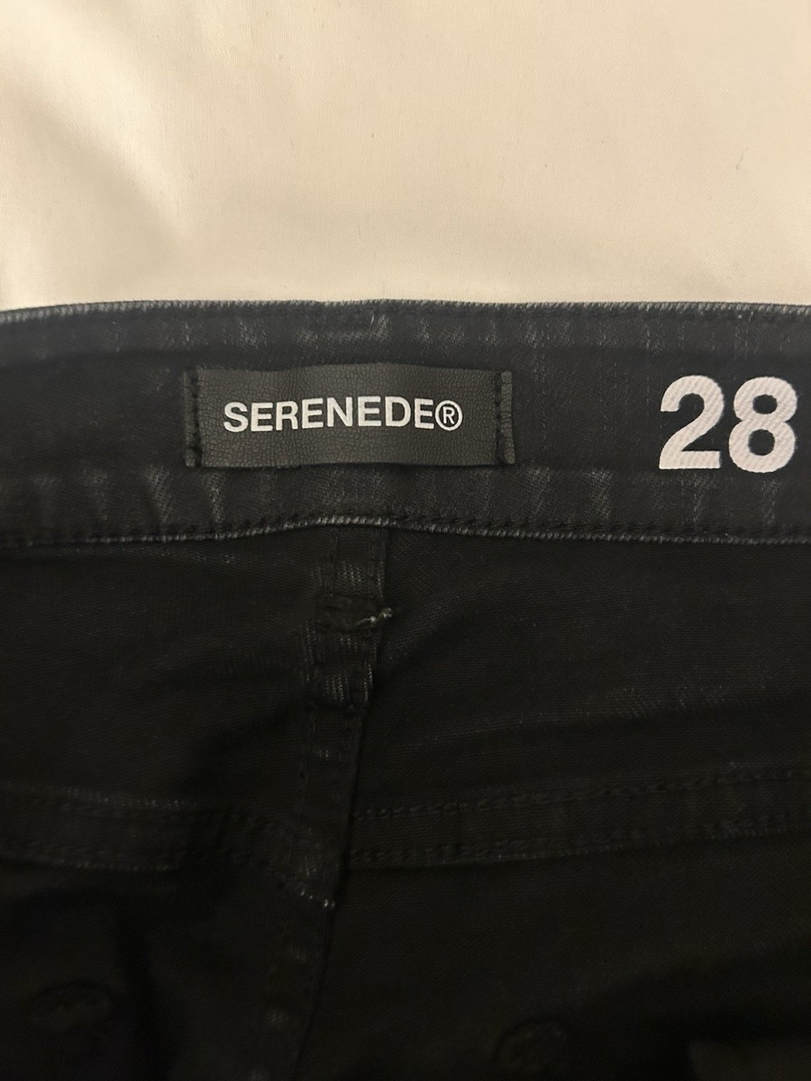 Serenade Mens Jeans 28/32 Skinny Fit Black Wash Stretch Distressed