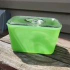Vintage Jeanette Glass Jadeite Refrigerator Dish With Lid 6x4x4 UV Uranium Glow