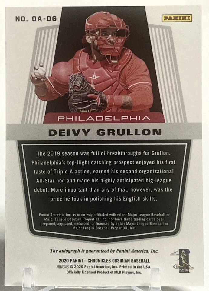 Deivy Grullon RC Rookie Autograph Auto 2020 Chronicles Obsidian #OA-DG Phillies - Image 2 of 4