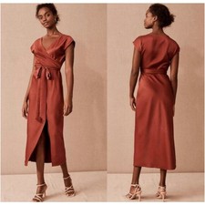 NWT BHLDN Louisa Satin Charmeuse Midi Dress in Cinnamon Size 10