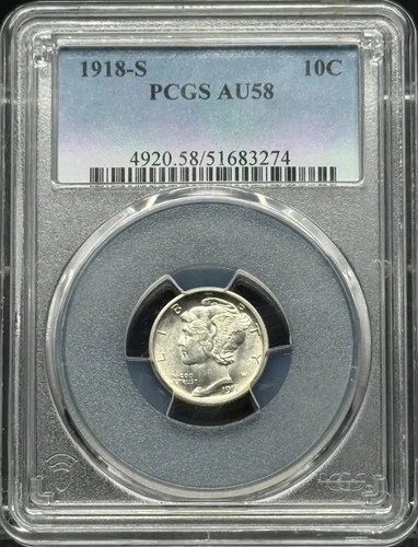 1918 S Dimes Winged Liberty Head or Mercury PCGS AU-58