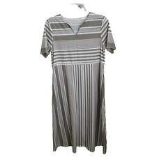 V Neck Striped Dress Ladies Medium Boho Short Sleeve Midi Lightweight Slimming