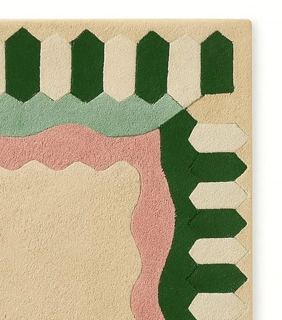 Alfombra moderna multicolor borde acolchado a mano diseño de marco geométrico abstracto Foto 3 de 4