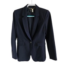DKNY Womens Navy Blue Single Button Tailored Blazer Jacket Size 4 Professional