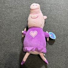 Peppa Pig Wearing Purple Dress With Pink Heart Plush Stuffed Animal 15 Tall