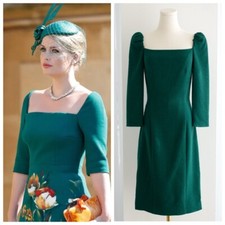 Dolce&Gabbana Emerald Green Square Neck Wool Pencil Midi Dress