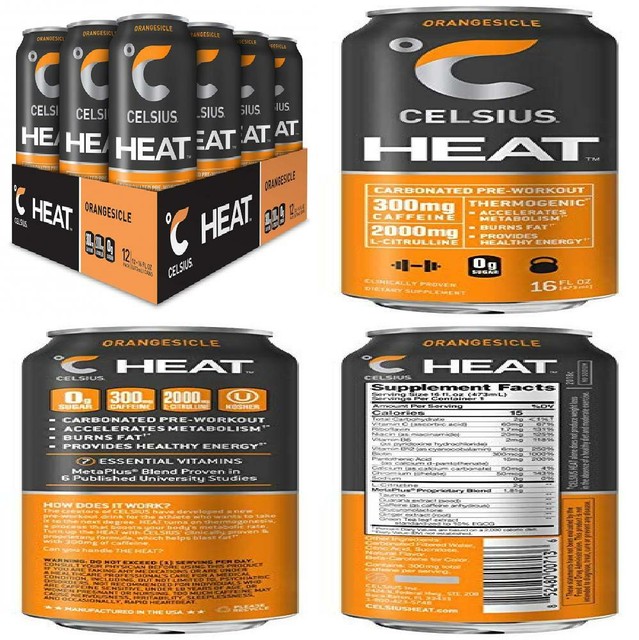 CELSIUS HEAT Orangesicle Performance Energy Drink, ZERO Sugar, 16oz