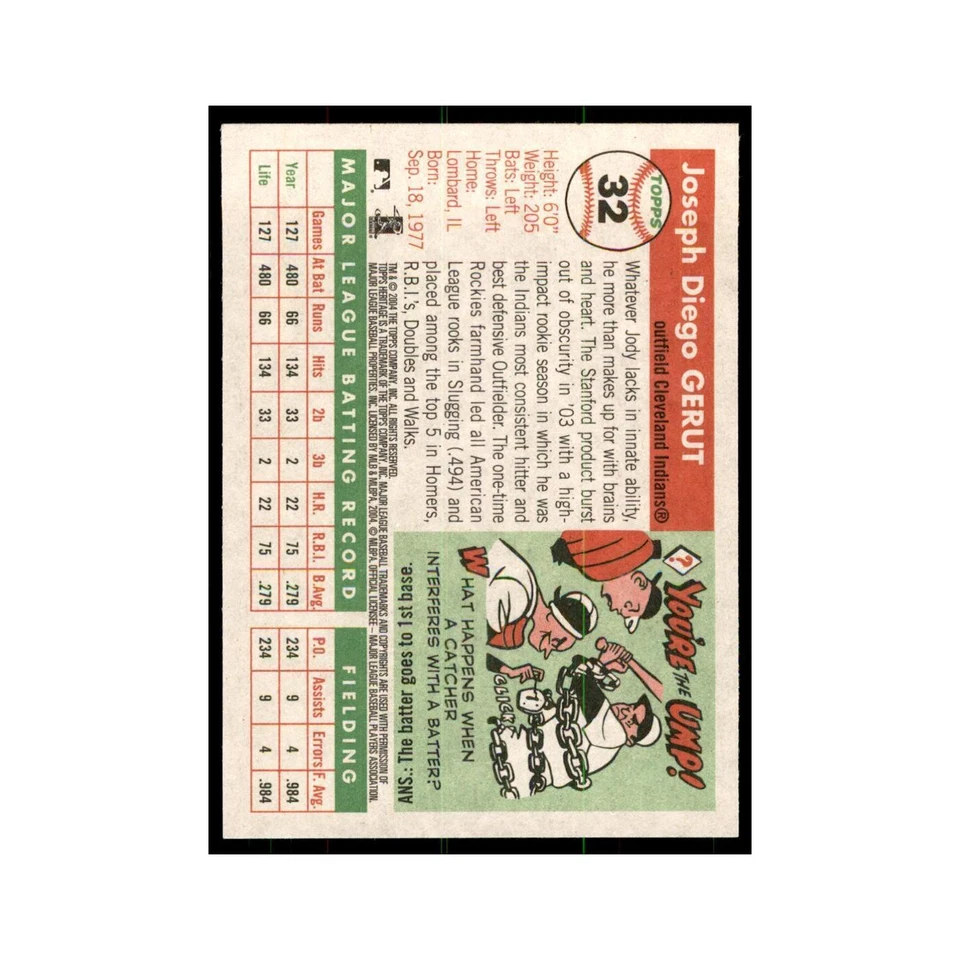 2004 Topps Heritage Jody Gerut Indians #32 - Image 2 of 3