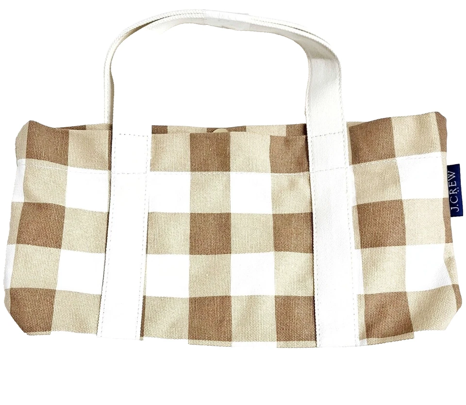 Bolso de Mano J.Crew Factory Mini Lona Estructurada Marfil Camel Algodón a Cuadros Nuevo con Etiquetas Foto 2 de 4