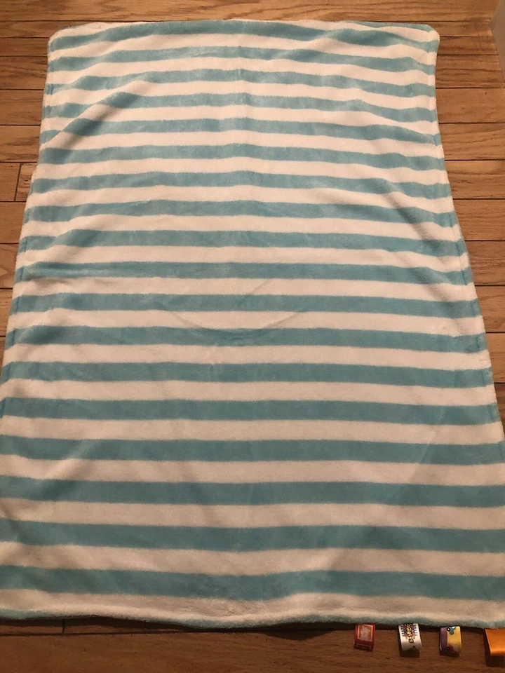 "Manta de seguridad Taggies azul claro blanco a rayas cachorro perro bebé madera 30"" x 40""" Foto 2 de 4