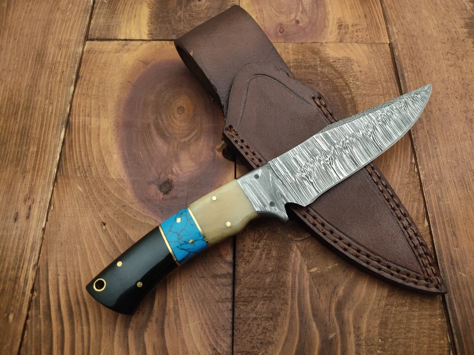 定制手工大马士革钢EDC刀野营生存皮肤狩猎刀 — 第 3/4 张图片