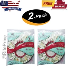 6 Pcs Printed Shower Caps Reusable Random Designs & Colors Elastic Waterproof