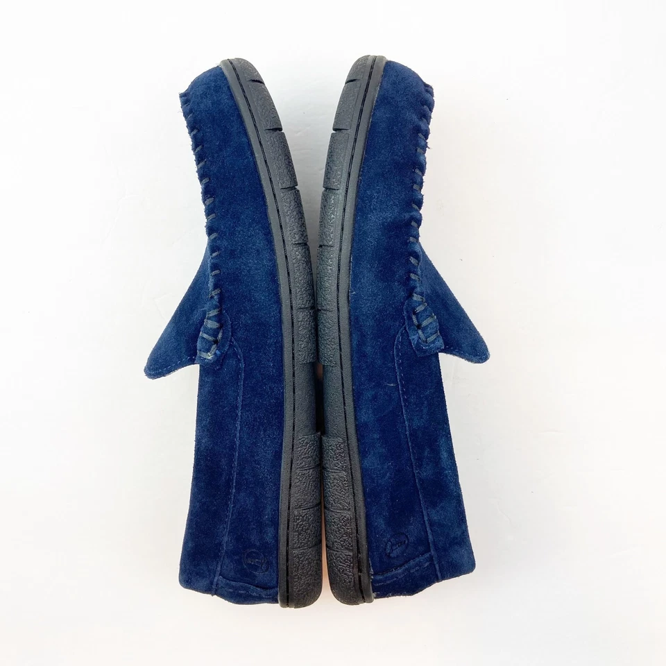 Тапочки мужские Lands End 10 синие замшевые мокасины без застежек с фланелевой подкладкой - Изображение 2 из 4