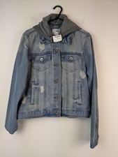 Cisono Ladies Size Small Blue Denim Jeans Hooded Jacket New