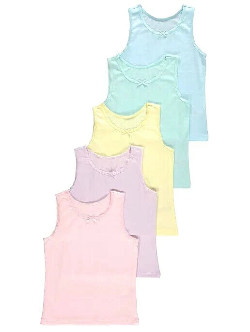 5 Pack Girls Pastel Colour Vests Tops School Vests Age 1.5 10