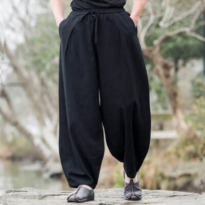 Chinese style Men's Linen Casual Pants Wide Leg Tang Pants