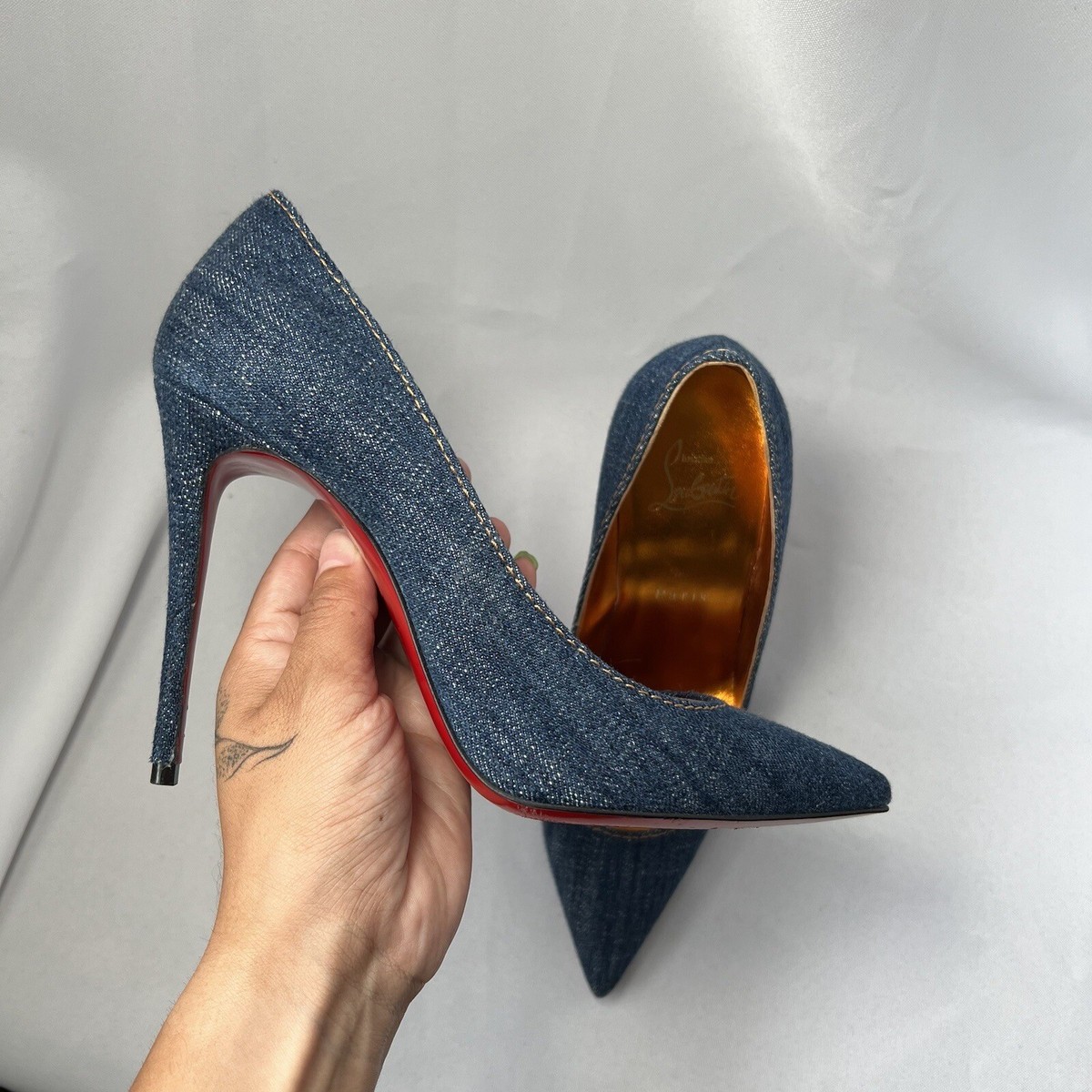 クリスチャンルブタン KATE 100 MISS DENIM パンプス 37 Christian Louboutin KATE 100 Miss Denim Stiletto Heels Pumps