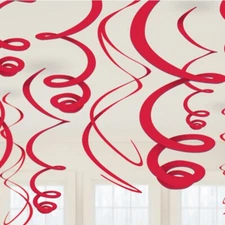 Red Swirl Hanging Decorations Party Ceiling Door Marquee Birthday Wedding x 12
