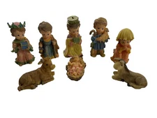 Nativity Resin Figurines 8 Piece Set Children Holiday Time Christmas Jesus Read