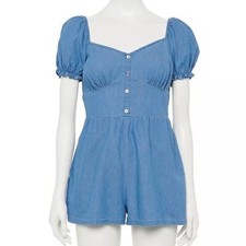 Lily Rose coquette denim cottagecore puff sleeve romper