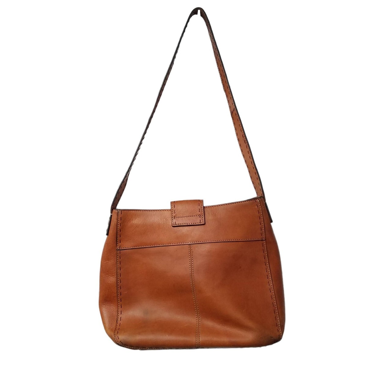 Vtg Fossil Sedona Leather Shoulder Bag Saddle Stitch Purse