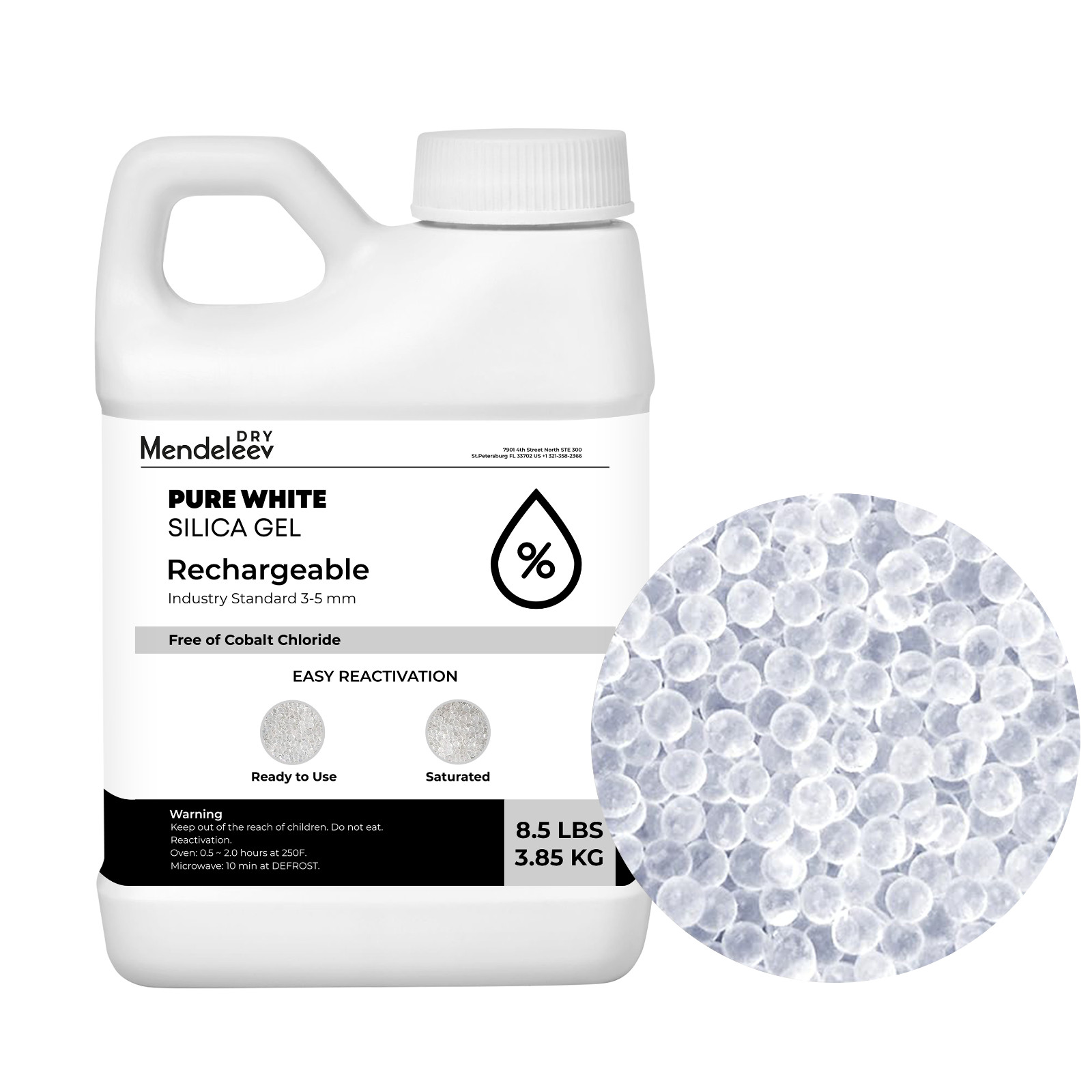 8.5 LB White Indicating Silica Gel 3-5 mm Beads Desiccants 3.85 kg Reusable