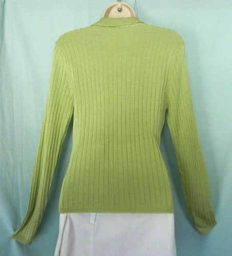 Vintage 90-s AMANDA SMITH Silk Lightweight Green Ribbed Cardigan, S, NEW - Picture 5 of 7