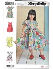 S8851 Sewing Pattern Girls' Wrap Design Dresses Sleeve Var Size 3-8 Simplicity