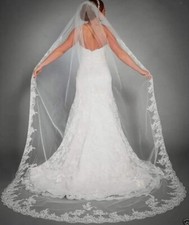 1 Tier 3M White Bridal Cathedral Veil With Lace Edge Wedding Veil With Comb