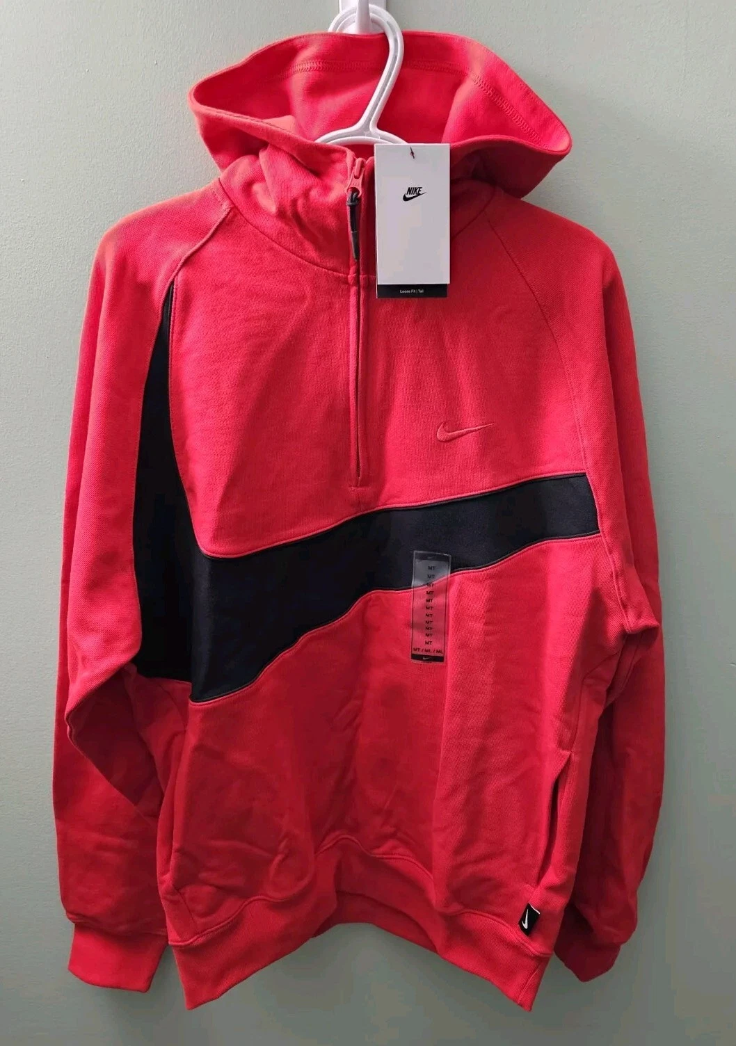 Nike Swoosh 1/2-Zip Red Men's Fleece Hoodie Sweatshirt Sz M-Tall (DX0566-657)