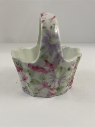 Vintage Miniature Porcelain Basket with Floral Design - Foto 8 di 8