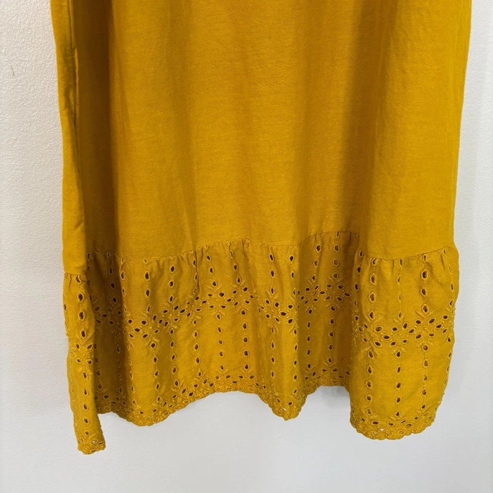 Maxi Vestido Antiguo Azul Marino Niñas XL 14 Dorado Amarillo Mezcla de Algodón Ojales Dobladillo Sin Mangas Foto 3 de 4