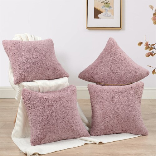 Set of 4 Throw Pillow Covers 20x20 Sherpa Sandstone Decorative Cushion Cases - Picture 7 of 79
