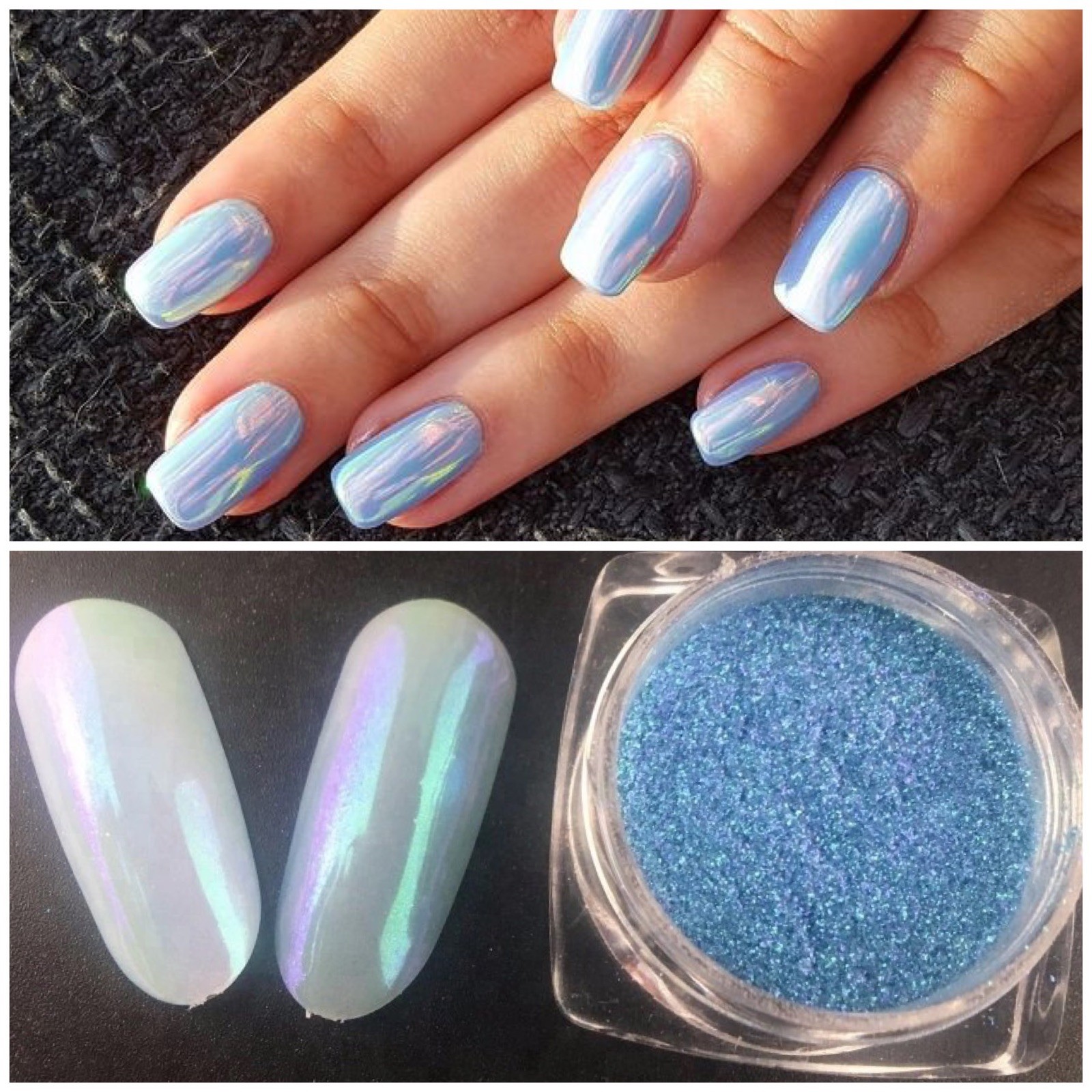 baby blue chrome nails