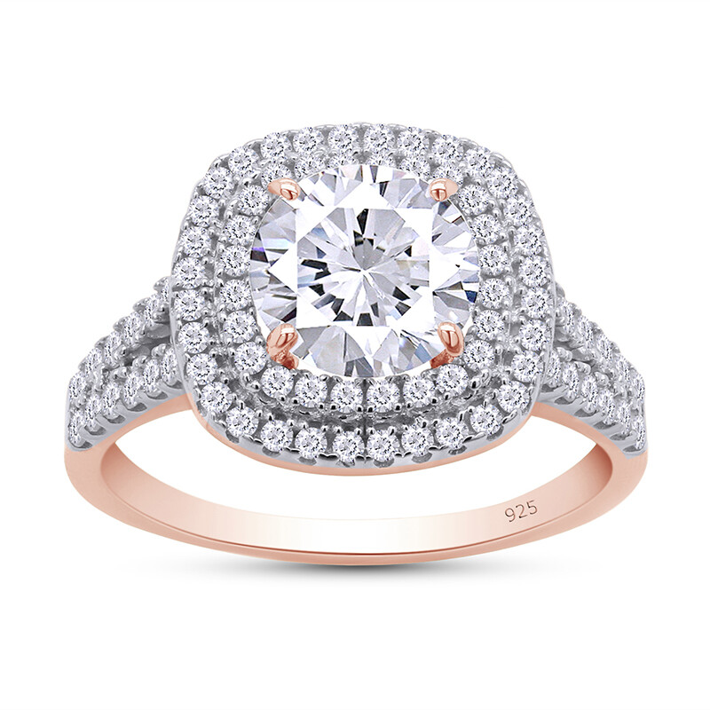 Lab created moissanite halo engagement ring in 14K rose gold for her-image